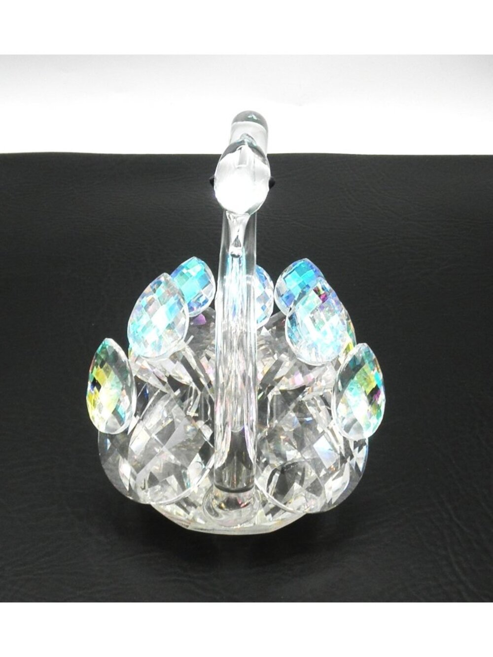 Art Glass Swan Figurine Bedazzled with Large Dichroic Faceted Crystals Stunning! - Picture 4 of 11